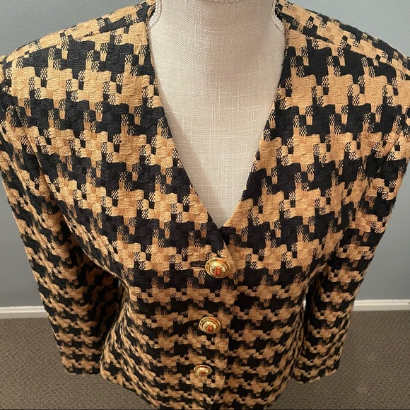 Doncaster Vintage 100% 💯 Woven Silk Jacket Career Blazer Black Gold Lined 8 - Picture 2 of 12